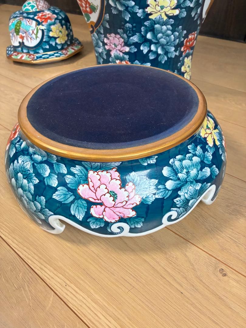 有田焼 特大 染付 牡丹孔雀図 飾壷 光右衛門作 三段壷 置物　約100cm