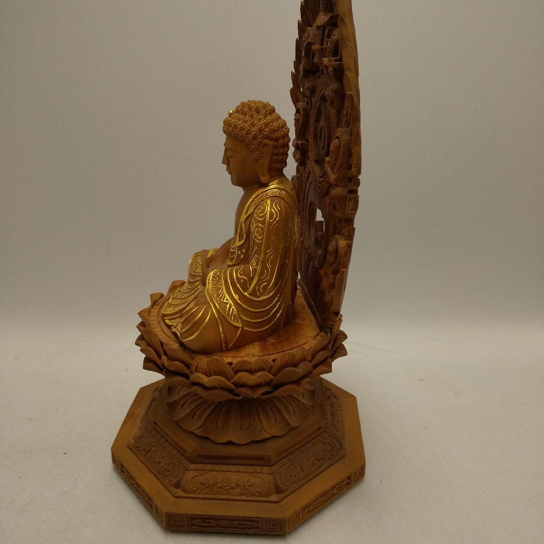 木彫　釈迦如来座像　八角台座　置物　オブジェ　アンティーク　美術品