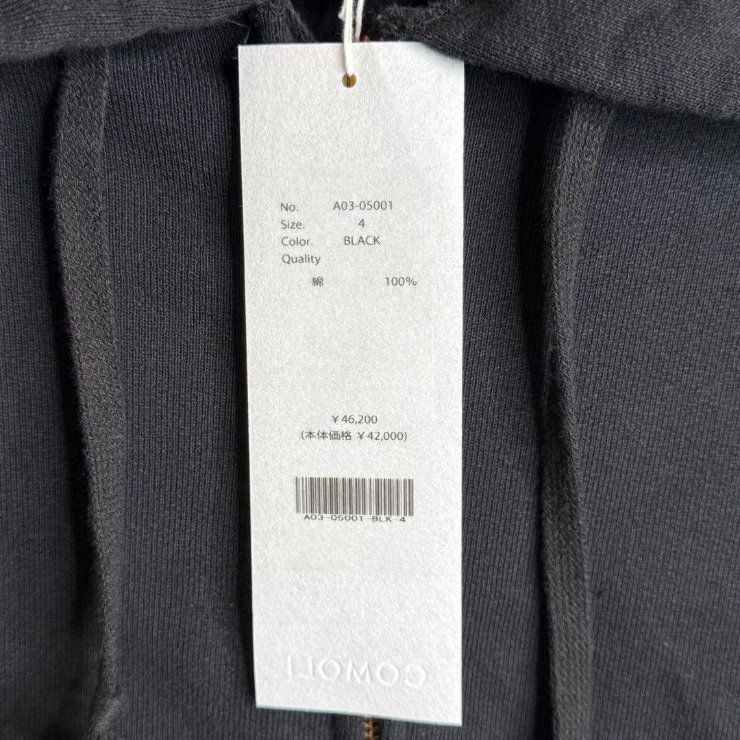 COMOLI コモリ 24aw コットン 裏毛ジップパーカー 黒 サイズ4