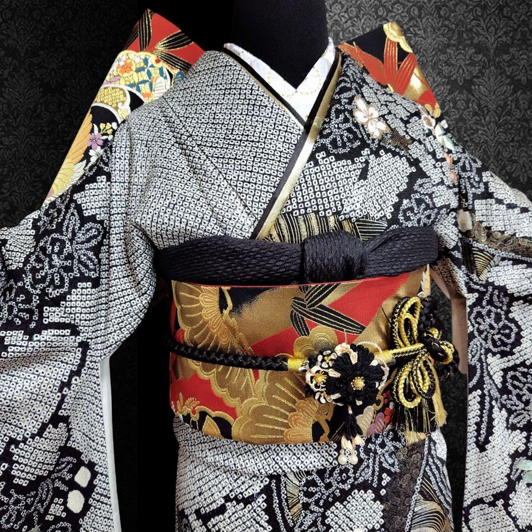 振袖フルセット(8点)・成人式・総絞り・本絞り・金駒刺繍・金彩加工・高級手縫い