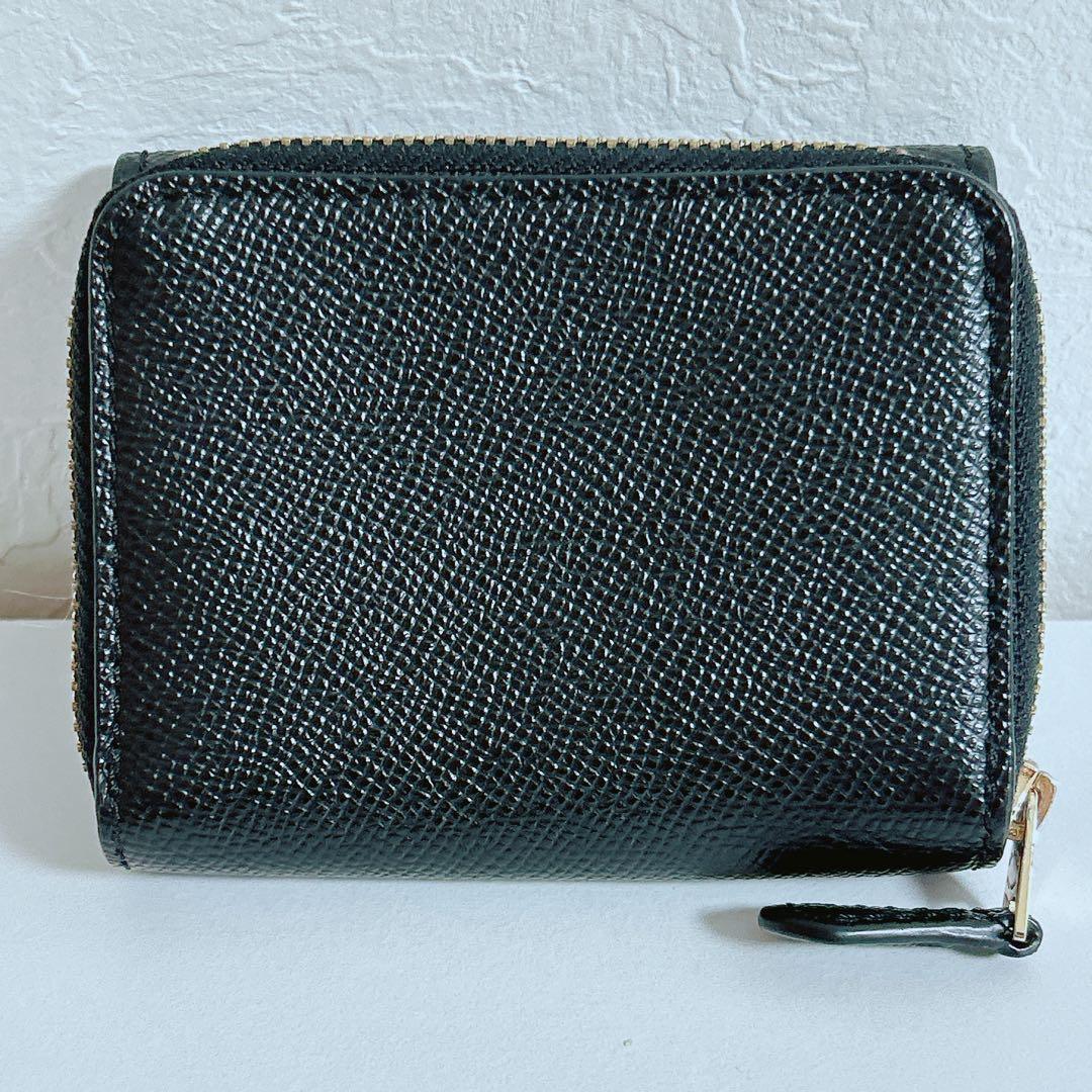 【極美品】COACH コーチ 三つ折り財布 黒 クロスグレインレザー