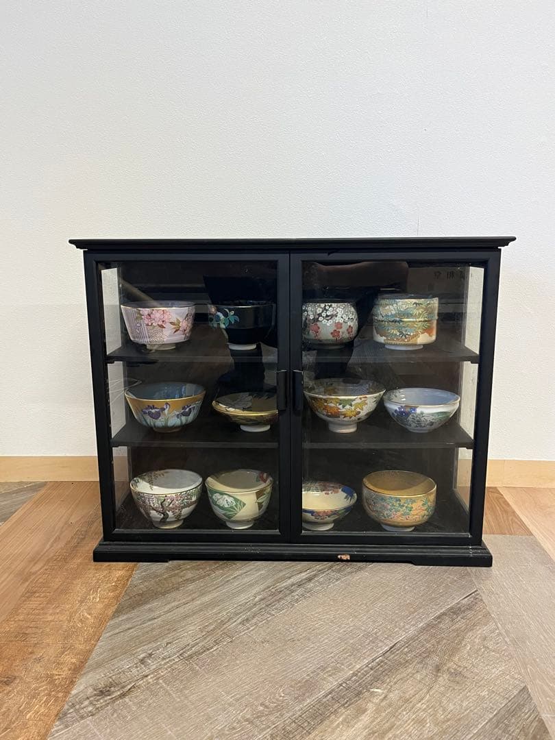 桑野睦子 造 御所の花 十二ヶ月 茶碗 十二ヶ月揃 棚付 不動窯 茶道具