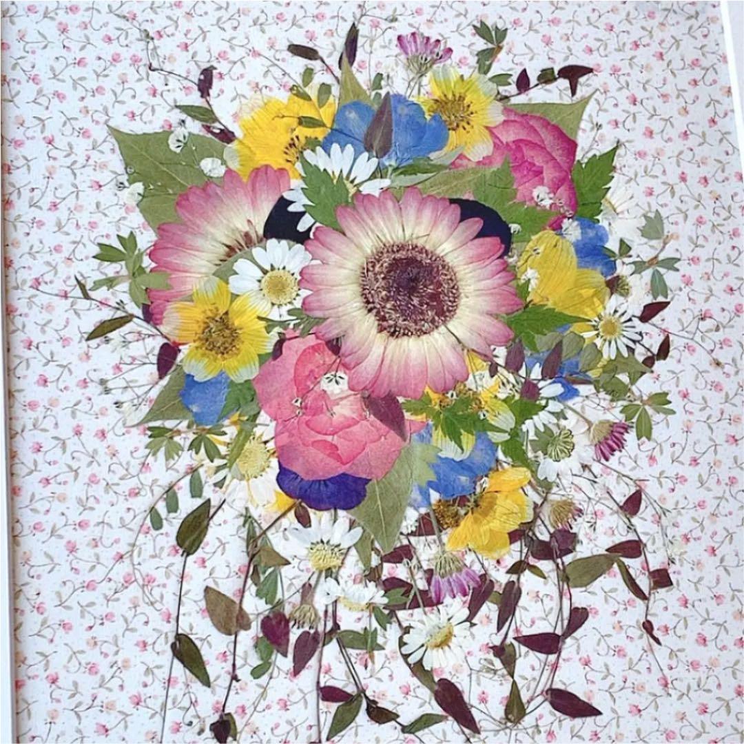 出品再開✨花 SAIKA 押し花アートインテリアホワイト額　ピンクガーベラブーケ