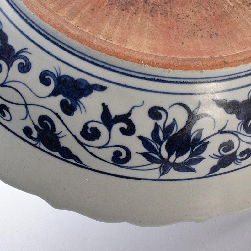 中国　青花　山水麒麟文盤　大皿　輪花皿　直径約41㎝　V　7324C