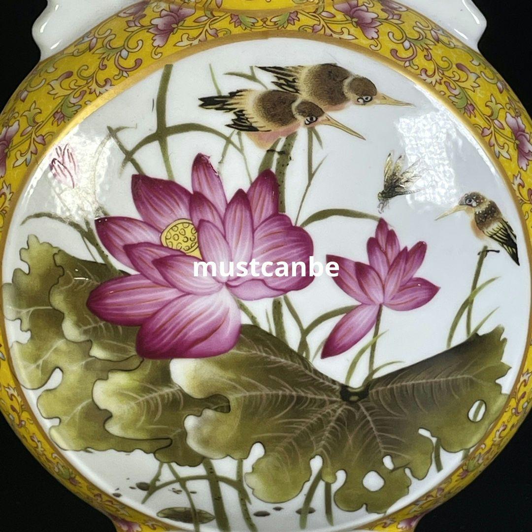粉彩花鳥双耳抱月瓶 景徳鎮 陶磁器 装飾品 現代工芸品 美術品 置物