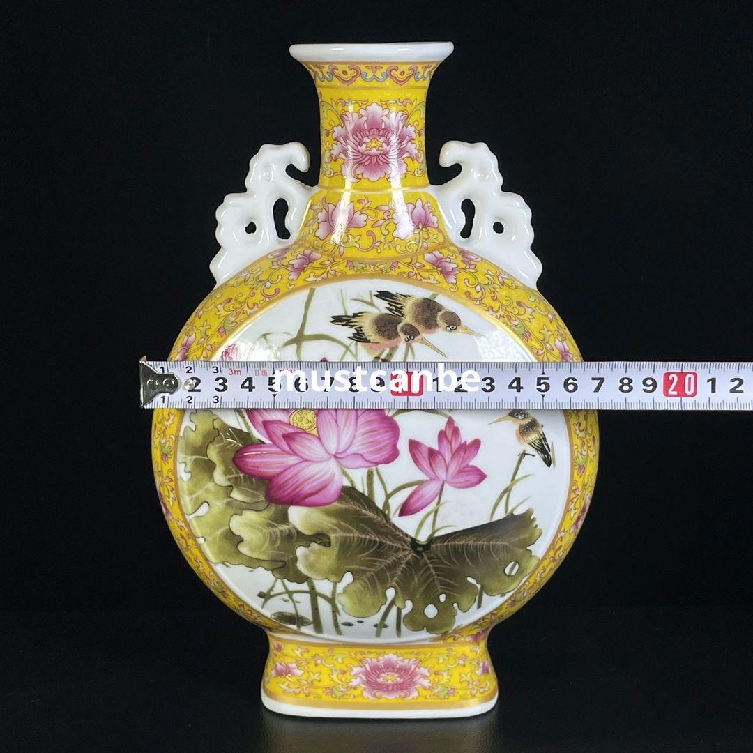 粉彩花鳥双耳抱月瓶 景徳鎮 陶磁器 装飾品 現代工芸品 美術品 置物