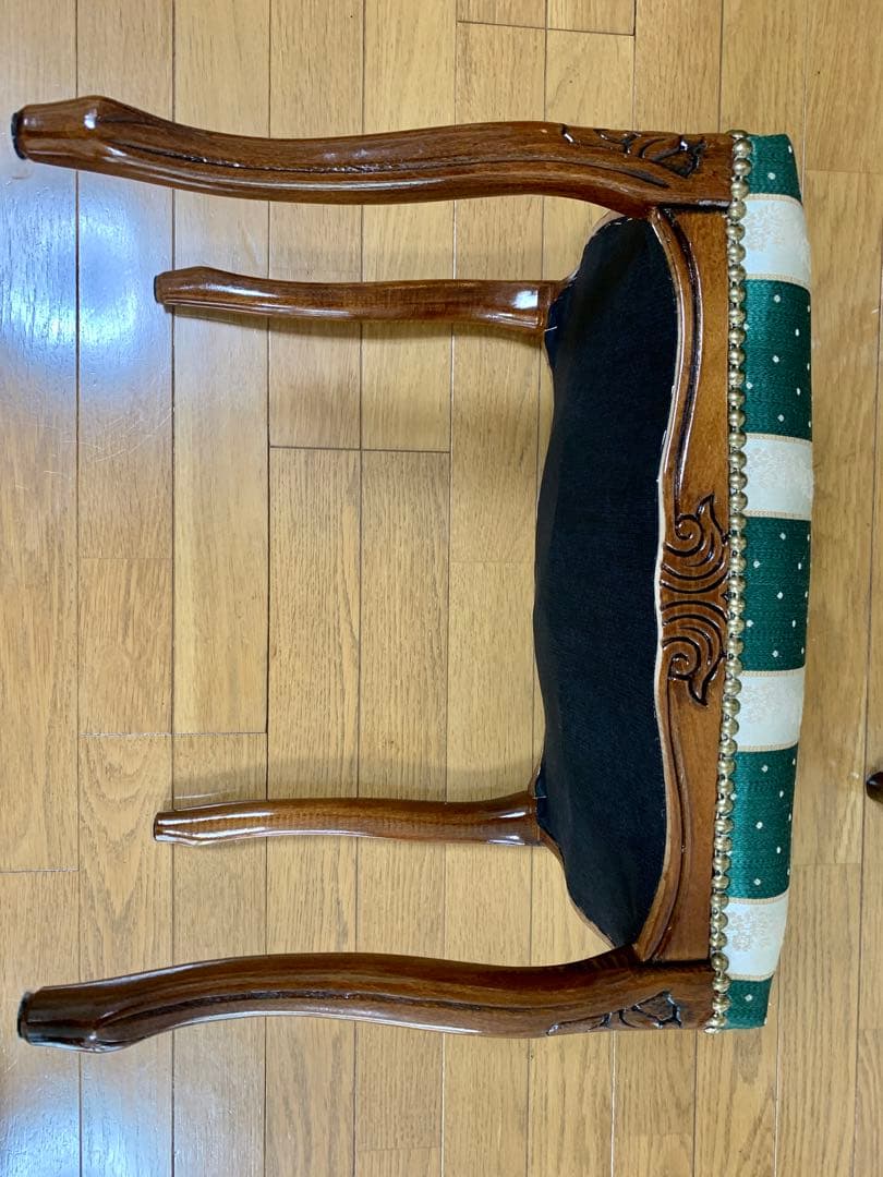 猫脚スツール ストライプ／イタリア製 グリーン／2セット