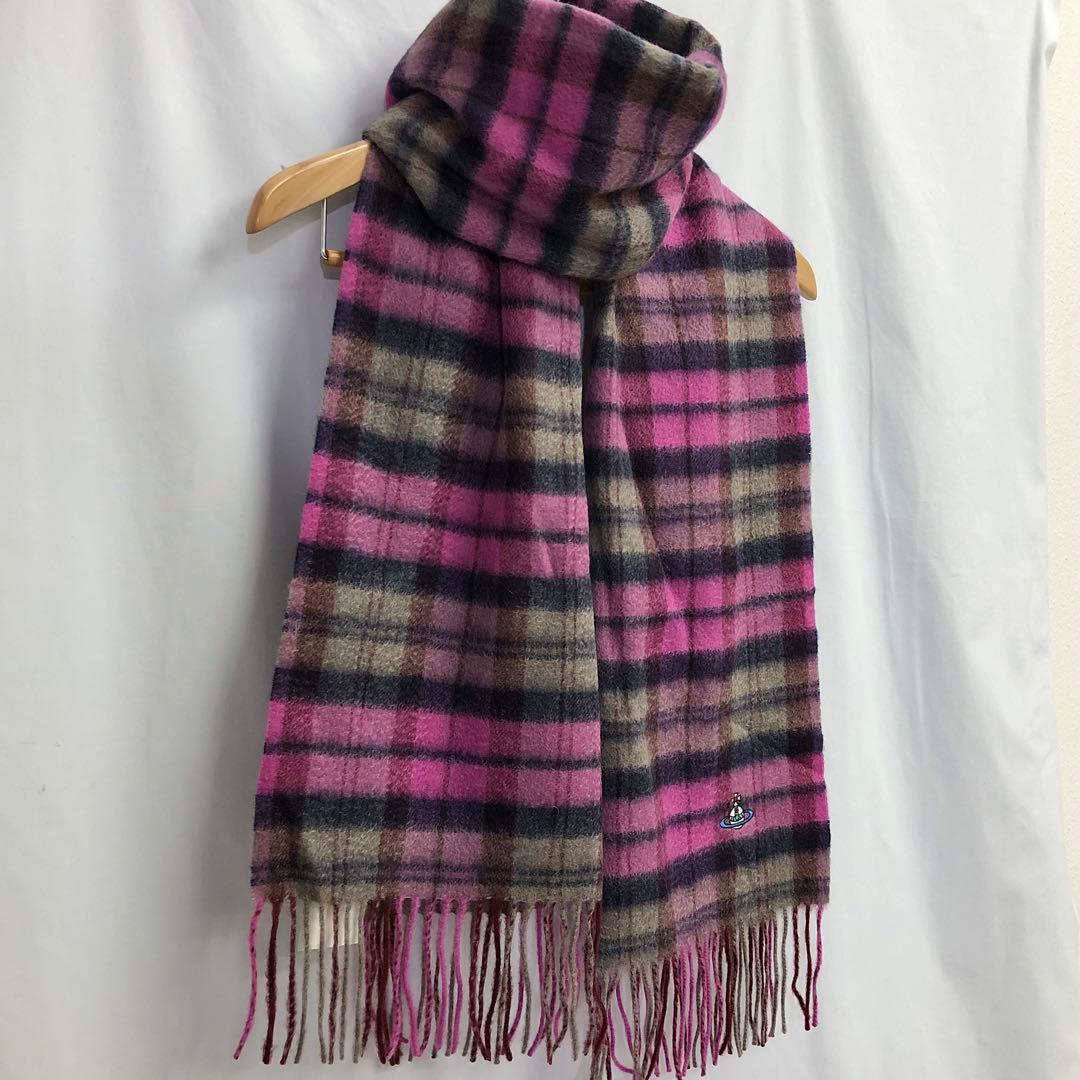 【36】 新品 ヴィヴィアン カシミヤ レディース マフラー ピンク チェック
