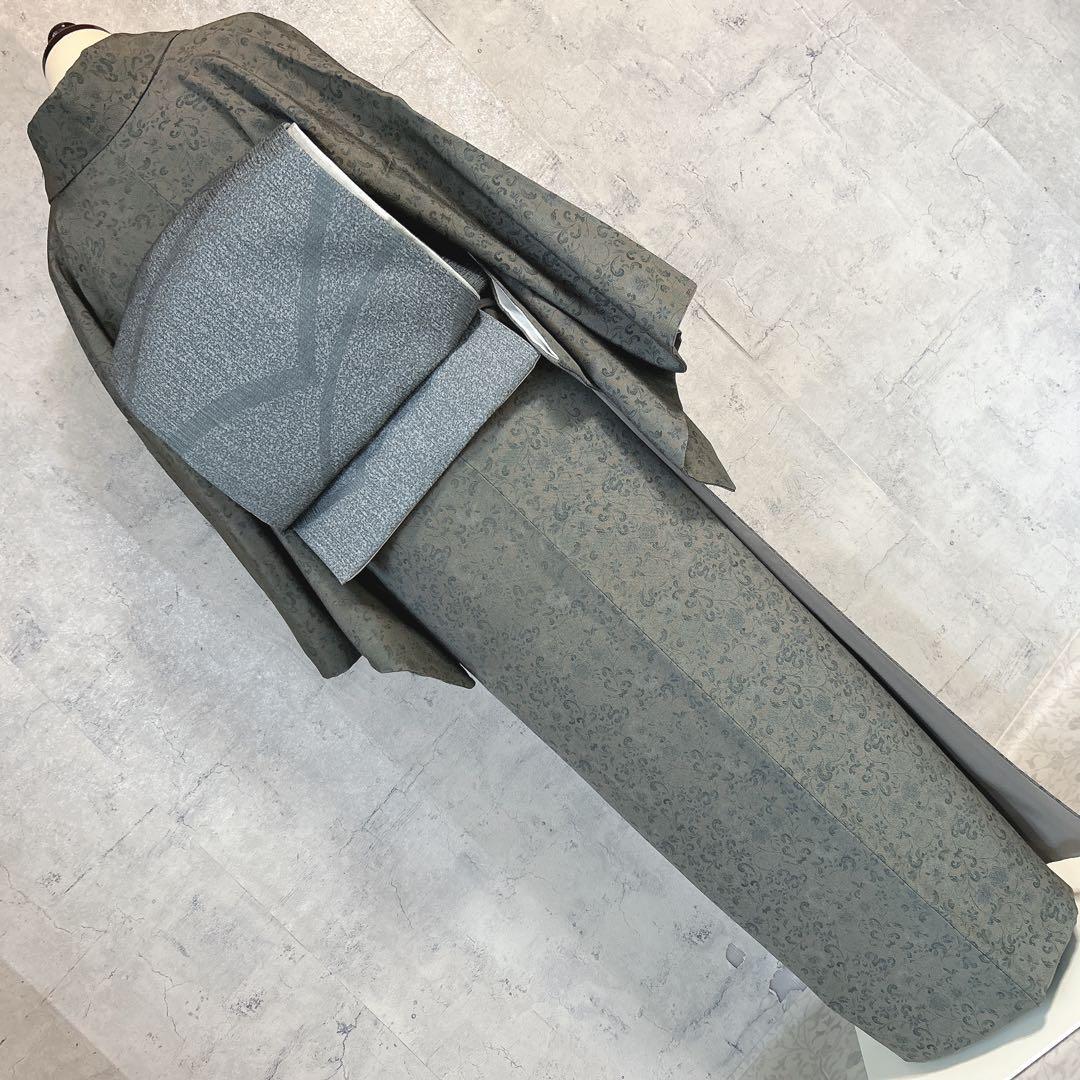 小紋　フルセット　着物　正絹　更紗模様　草花　シック　大人かわいい　k4