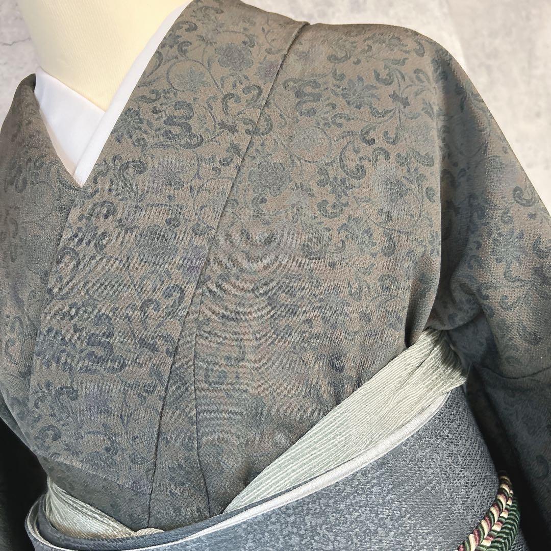 小紋　フルセット　着物　正絹　更紗模様　草花　シック　大人かわいい　k4