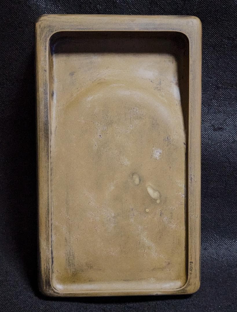 【澄泥硯　大型十吋　美しい鱔魚黄】◆加厚長方◆唐木箱◆蘇州霊巌山◆検→端渓・歙州