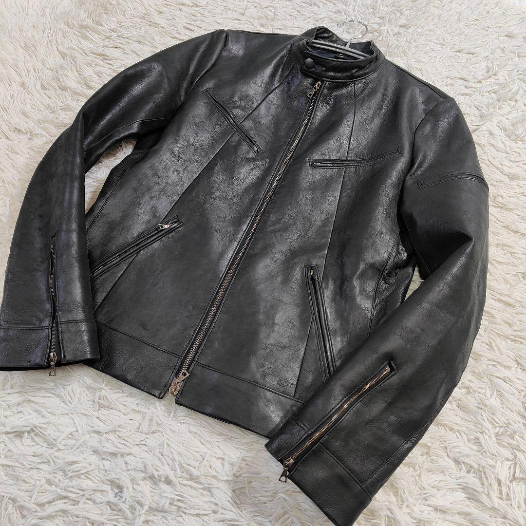【廃盤】wjkブラックレザーシングルライダースジャケット　牛革　M