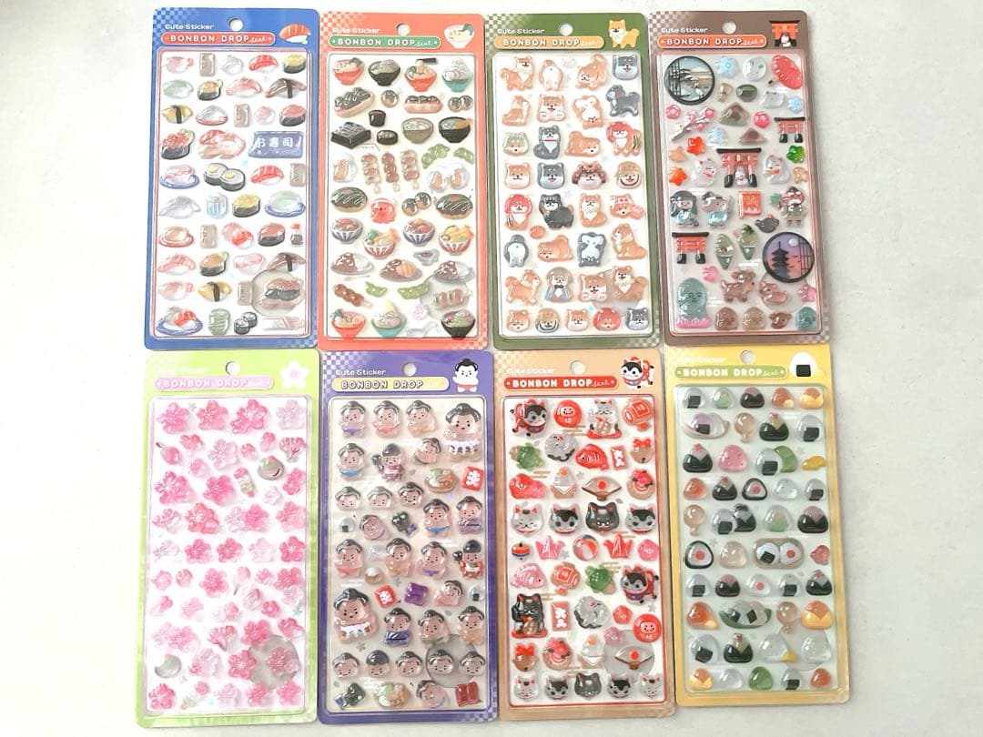 【国内正規品】ボンボンドロップシール　和柄　8点セット　相撲　お寿司　柴犬　桜