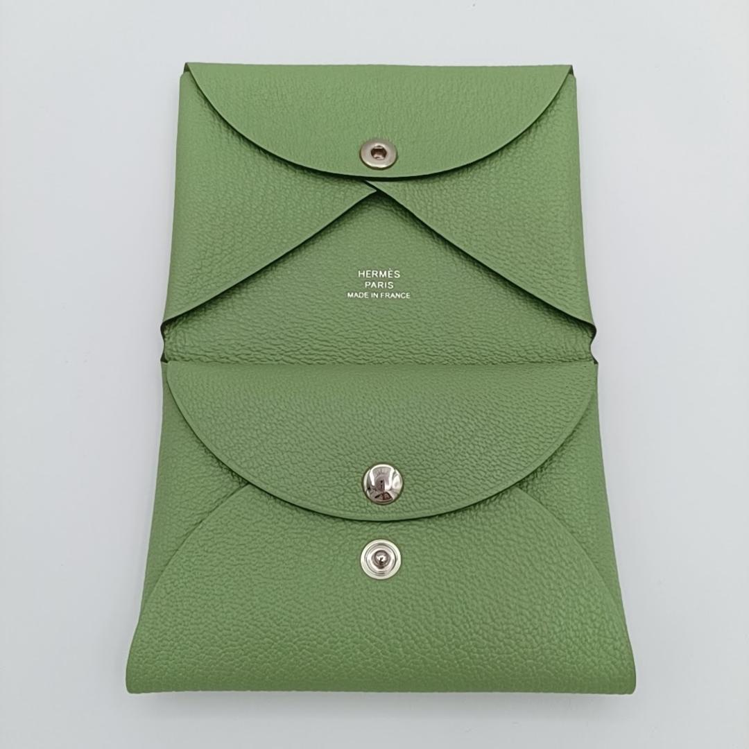 極美品　HERMES カルヴィデュオ ケース W刻印 シェーブル　グリーン