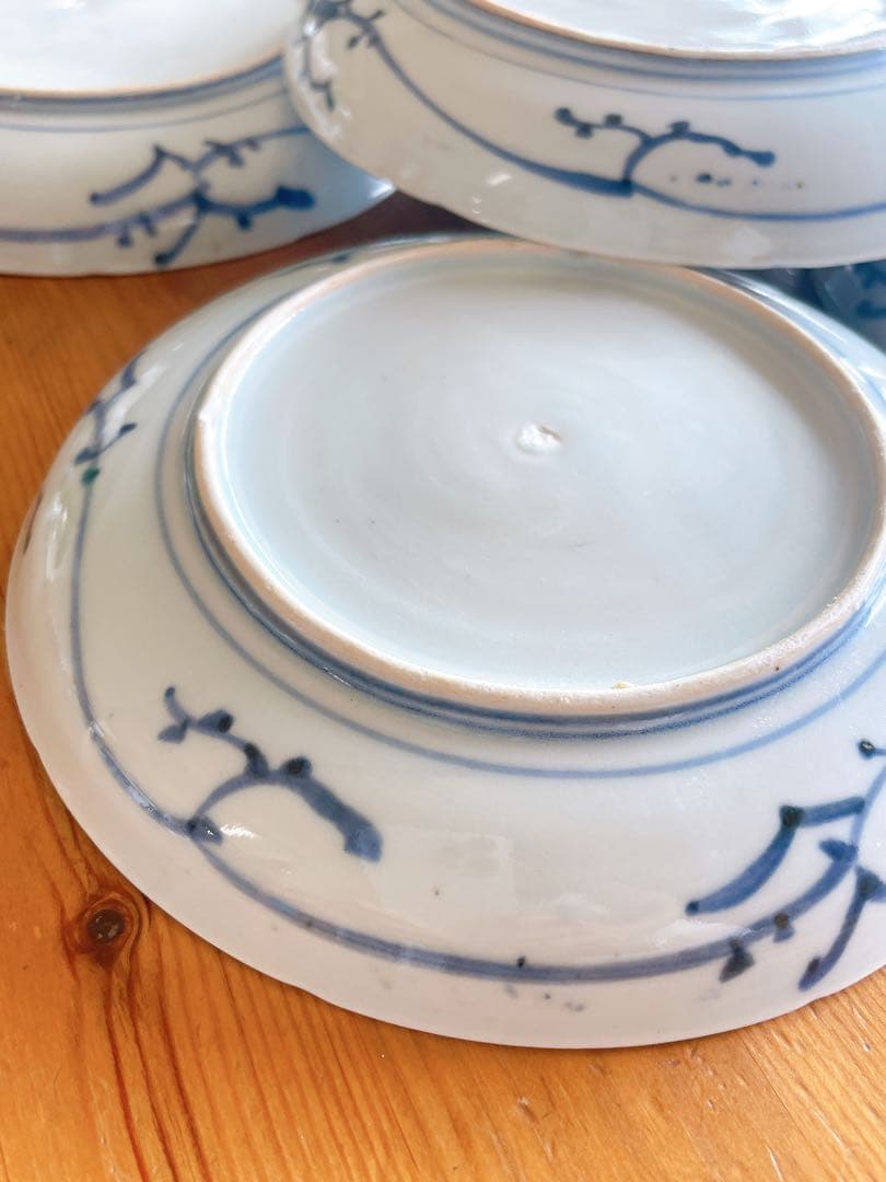 稀少 古伊万里 染付 竹文様 中皿 5客セット 江戸時代後期 手描き 骨董品