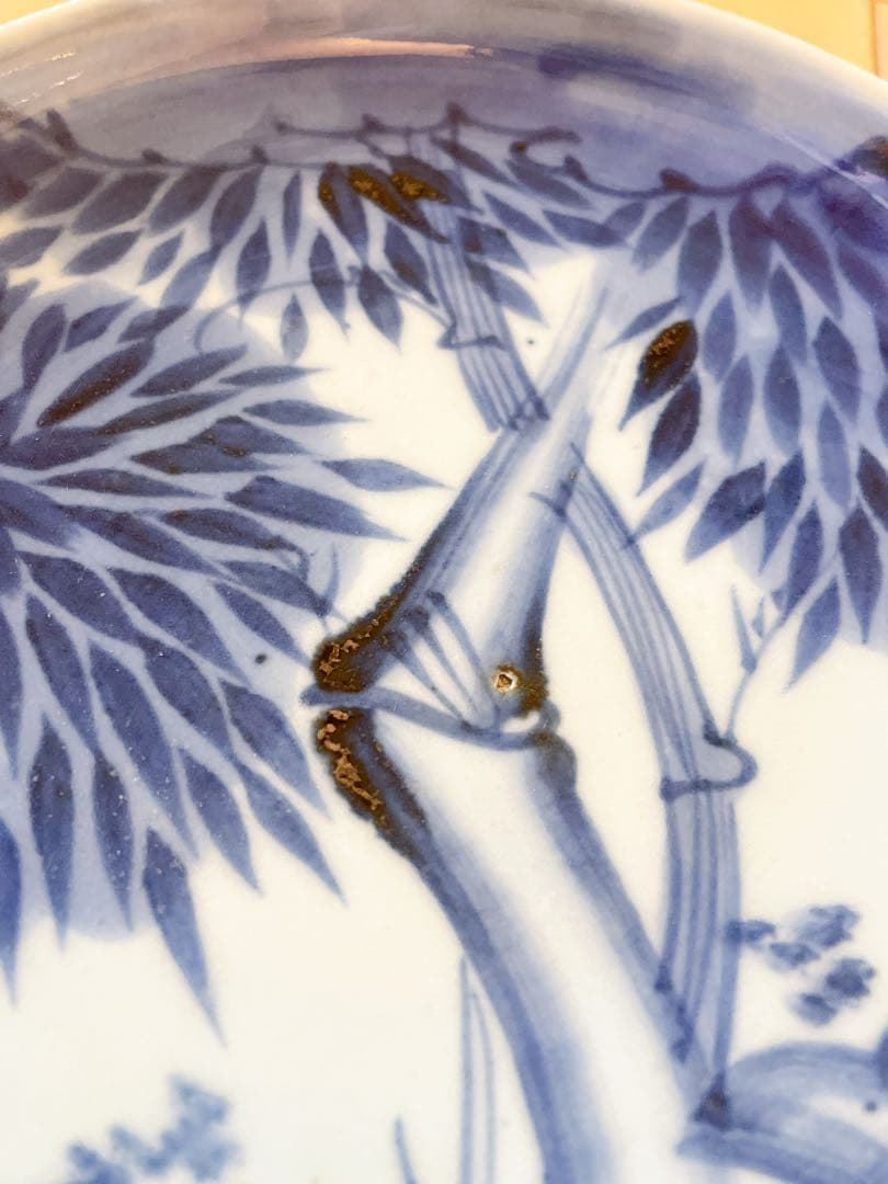 稀少 古伊万里 染付 竹文様 中皿 5客セット 江戸時代後期 手描き 骨董品