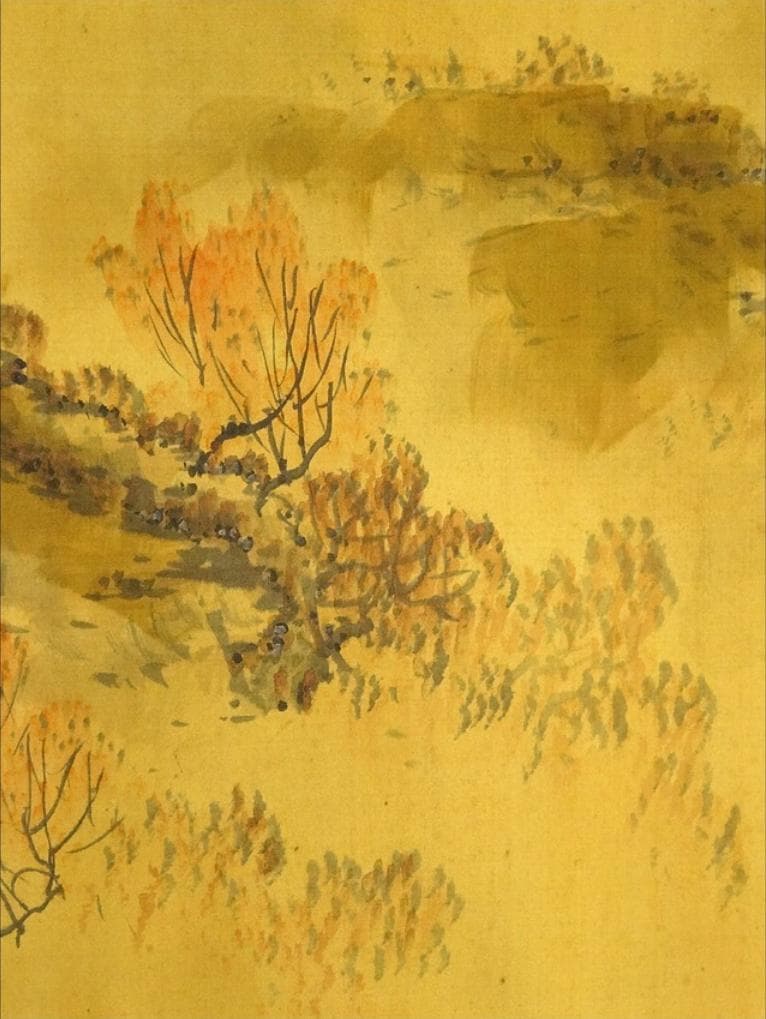 掛軸 田中六峰『秋景山水図』日本画 絹本 肉筆 無地箱 掛け軸 g11175