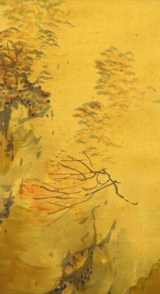 掛軸 田中六峰『秋景山水図』日本画 絹本 肉筆 無地箱 掛け軸 g11175