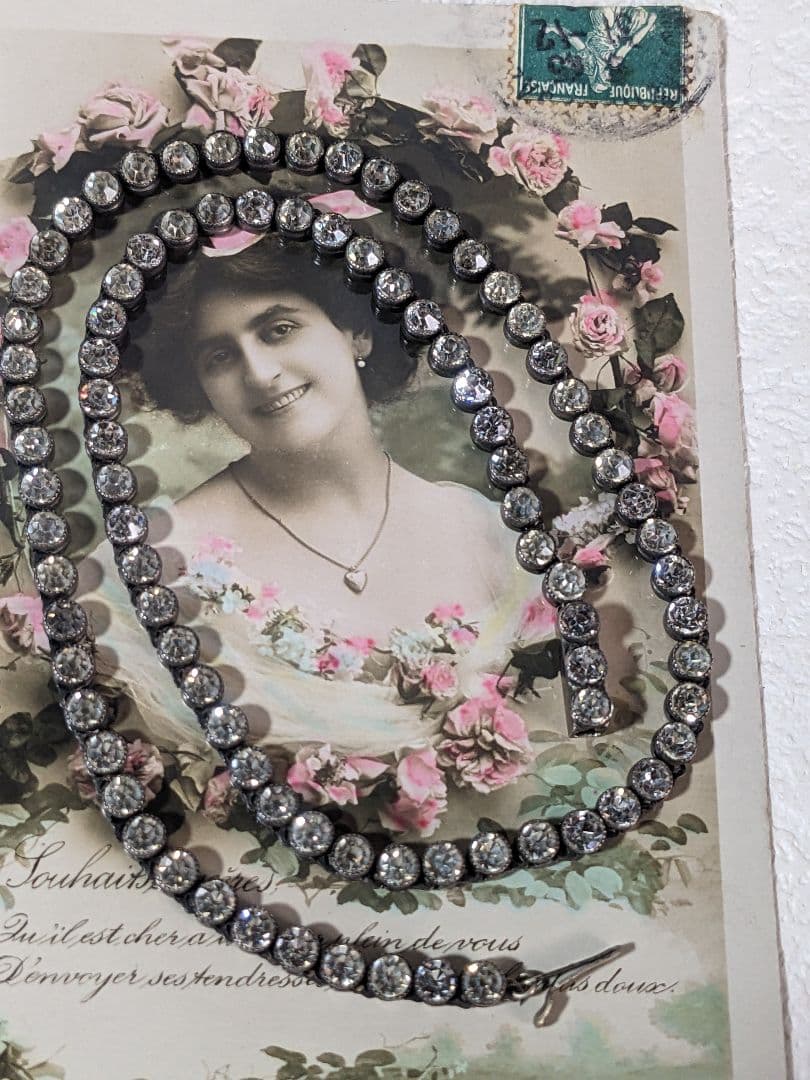 イギリス　アンティーク　クリアペースト　ネックレス　シルバー