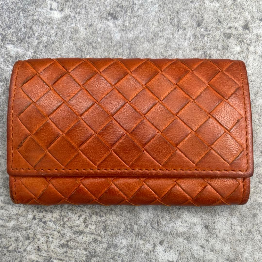 【美品】ボッテガヴェネタ ケース イントレチャート オレンジ レザー