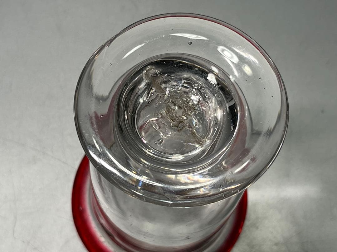 大正〜昭和初期　縁赤　氷コップ　太足　ウランガラス