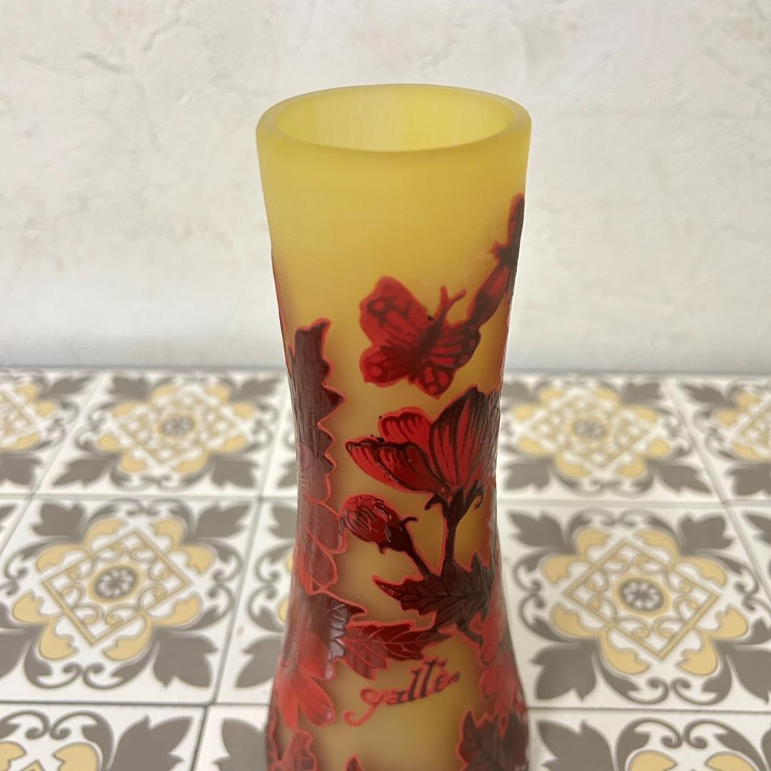 【証明書】　エミールガレ 　花瓶　カメオ彫り　被せガラス　高さ19cm