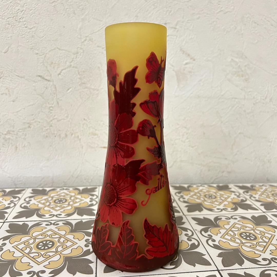 【証明書】　エミールガレ 　花瓶　カメオ彫り　被せガラス　高さ19cm