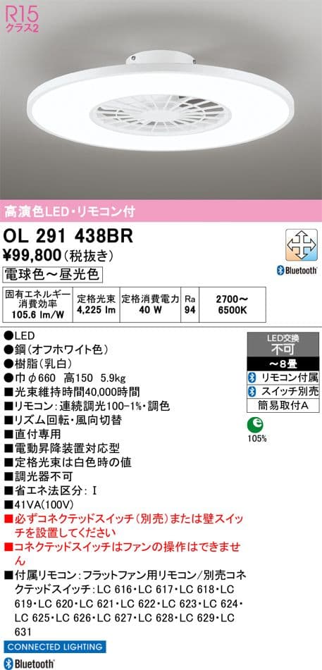 【新品同様】OL291438BR シーリングファン ホワイト
