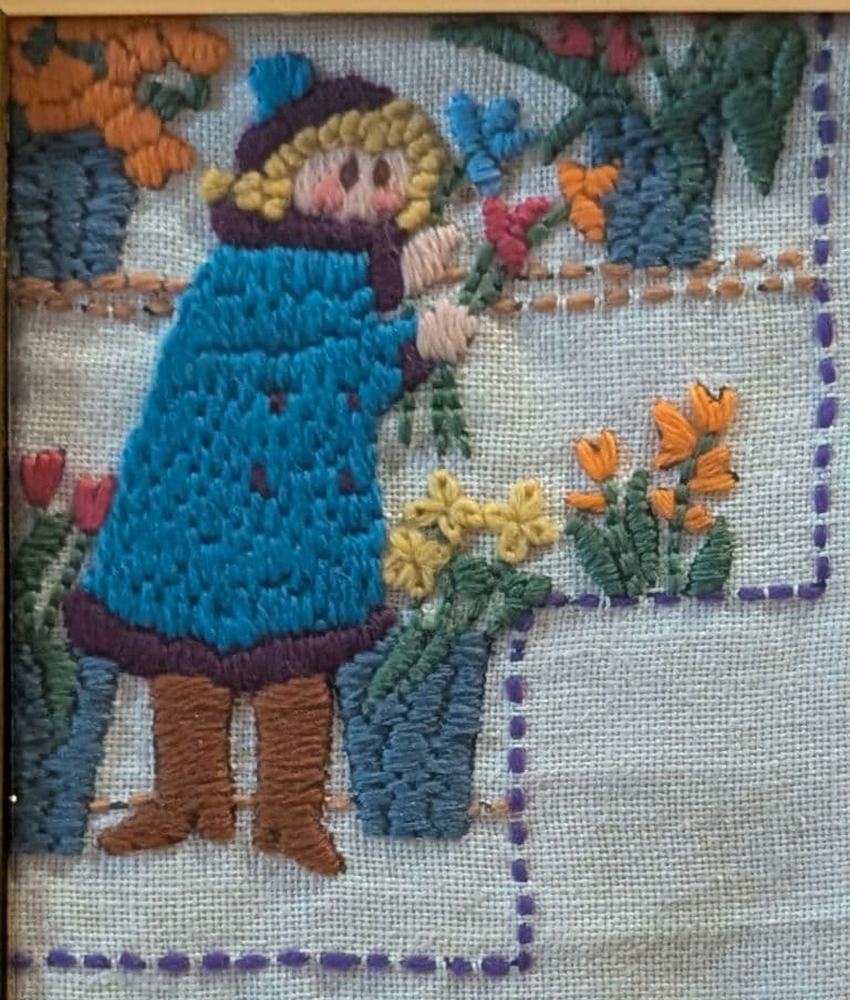 毛糸の刺繍額絵/四季の風景