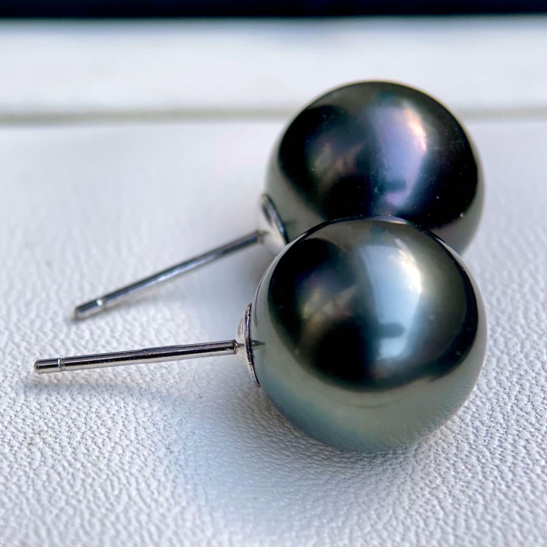 本真珠南洋黒蝶真珠　大玉11.08㍉s925直結ピアスBL916