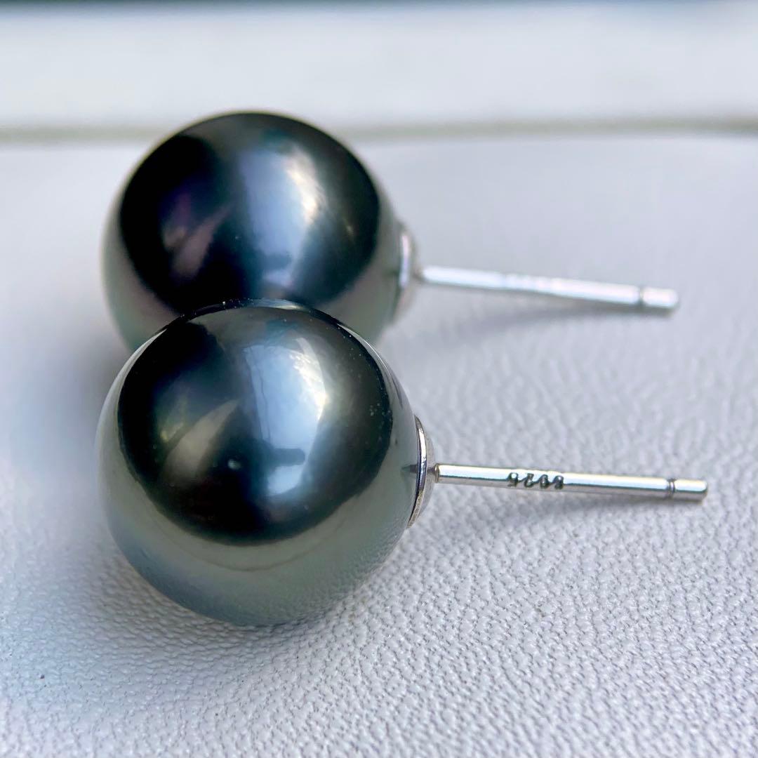 本真珠南洋黒蝶真珠　大玉11.08㍉s925直結ピアスBL916