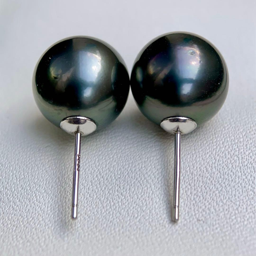 本真珠南洋黒蝶真珠　大玉11.08㍉s925直結ピアスBL916