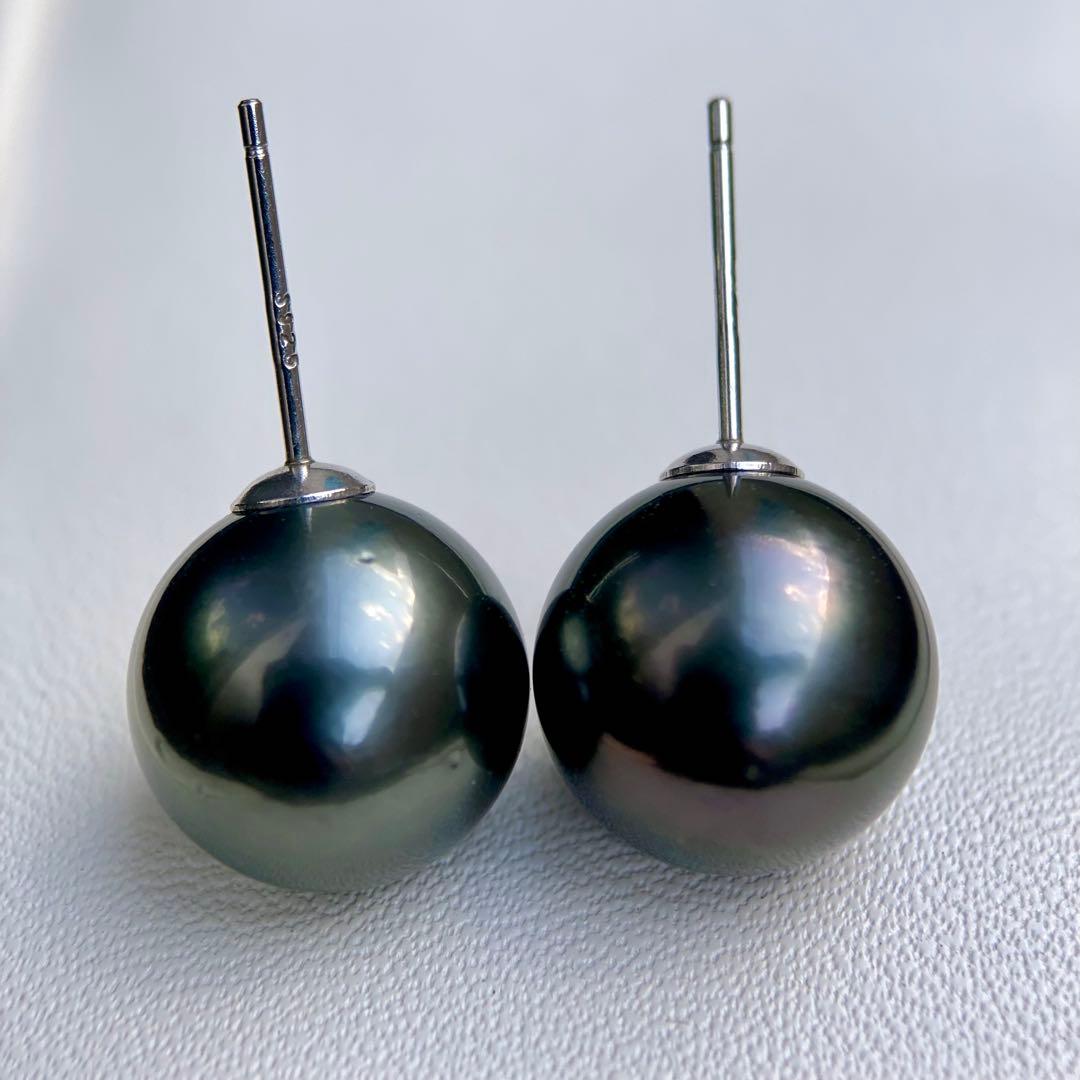 本真珠南洋黒蝶真珠　大玉11.08㍉s925直結ピアスBL916