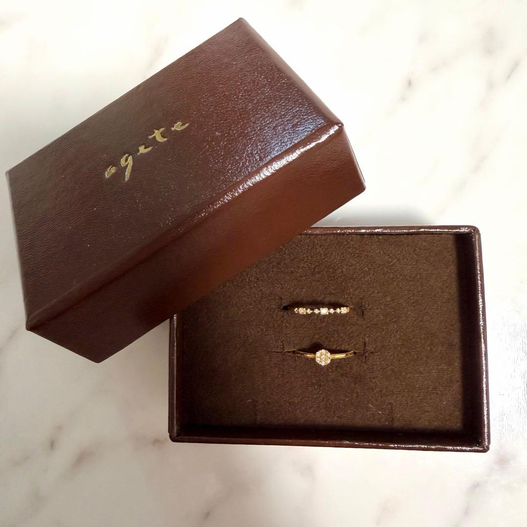 ❤️ちーちゃんママ❤️アガット ダイヤモンド リング指輪 2点 7号 K10