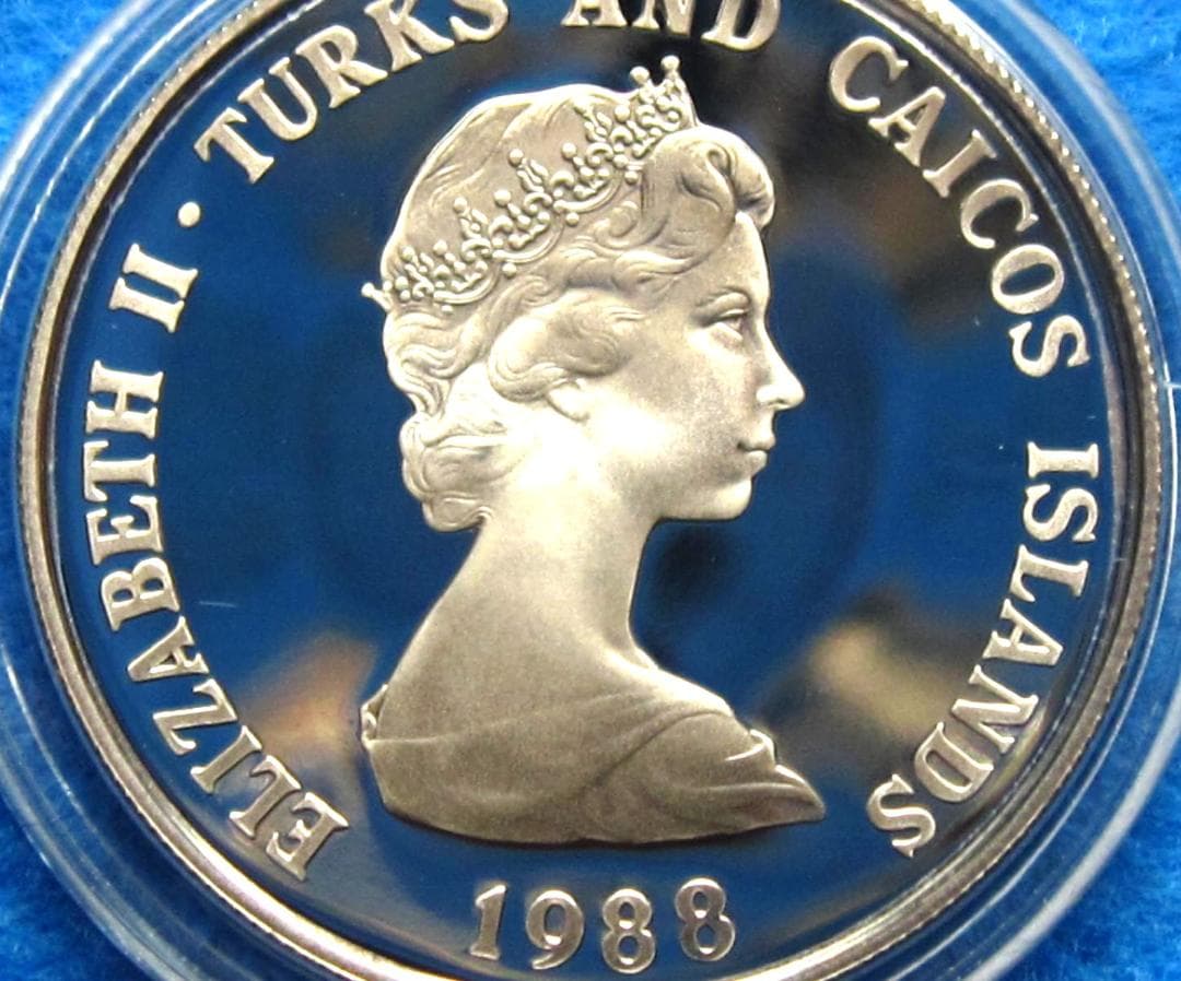 ８８年　タークスカイコス諸島　WWF２５周年記念　プルーフ銀貨　イグアナ図　１枚