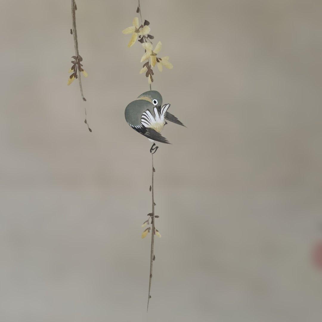 2軸セット　「しだれ桜」　「花と鳥」の掛軸 木製収納箱付き