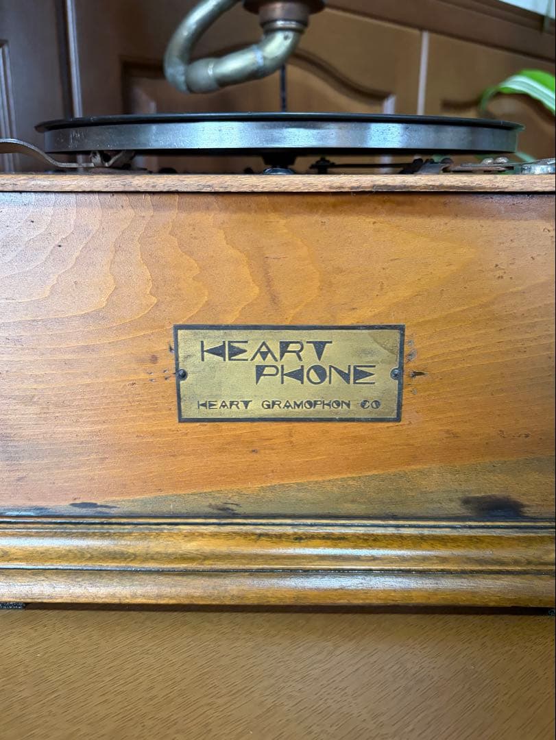 骨董品 蓄音機 木製 大型ホーン付 レコード HEART PHONE