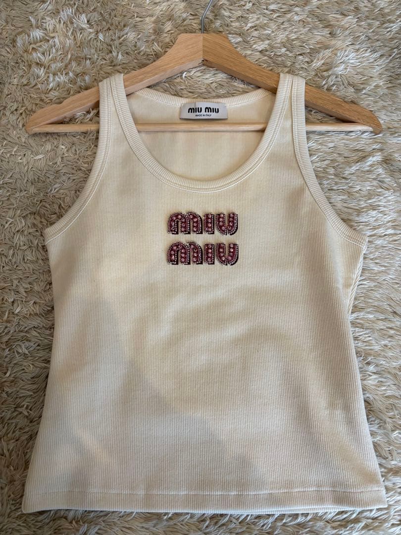 未使用 ミュウミュウ 新作 ラインストーン ロゴ トップス タンクトップ