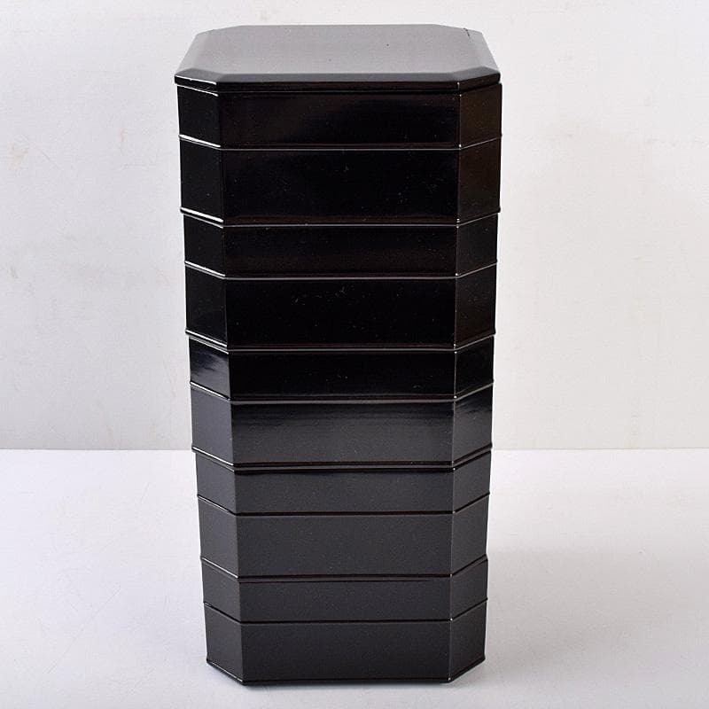 輪島塗　八幡宗豊造　黒漆　縁高重　五段　共箱　V　R8985B