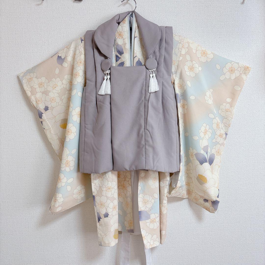 キャサリンコテージ　被布　100センチ　八重桜ベージュ×グレー　足袋・雪駄セット