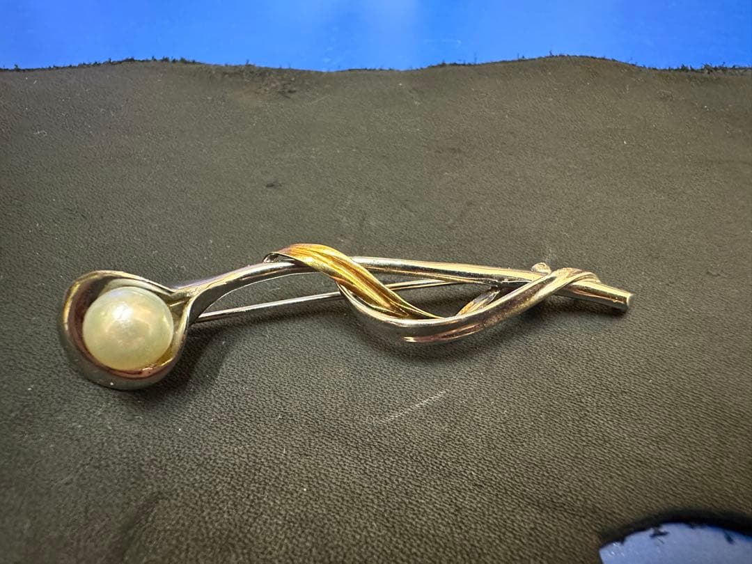 silver k18 真珠　ブローチ