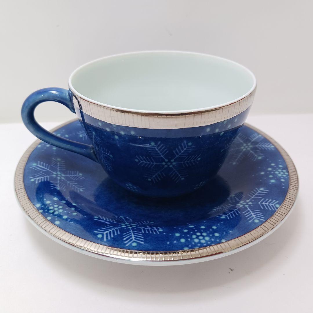 Y2716 十四代 今泉今右衛門造 本人作 色絵吹墨墨はじき 雪文 珈琲碗　#4