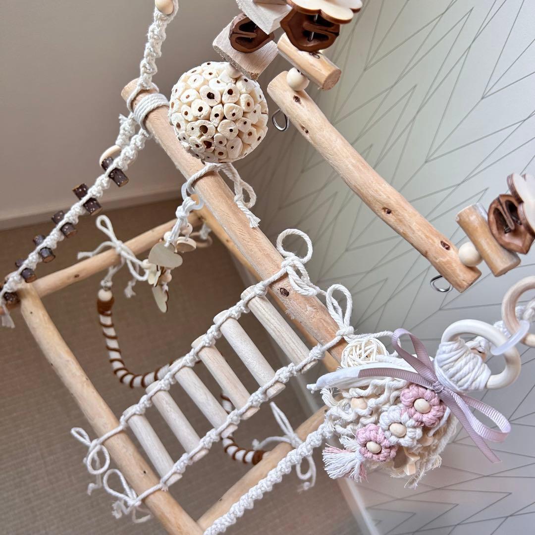 157 流木バードアスレチック 吊り下げ式バードジムバードトイ ロープパーチ