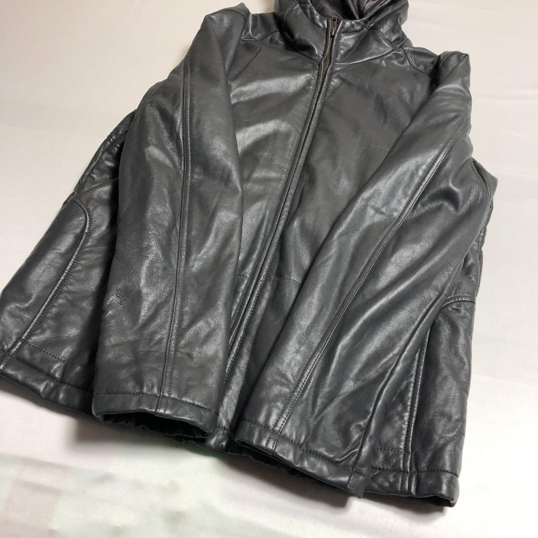 XL 美品　中綿　ウィンドアーマー　レザーパーカー　シングル　レザージャケット