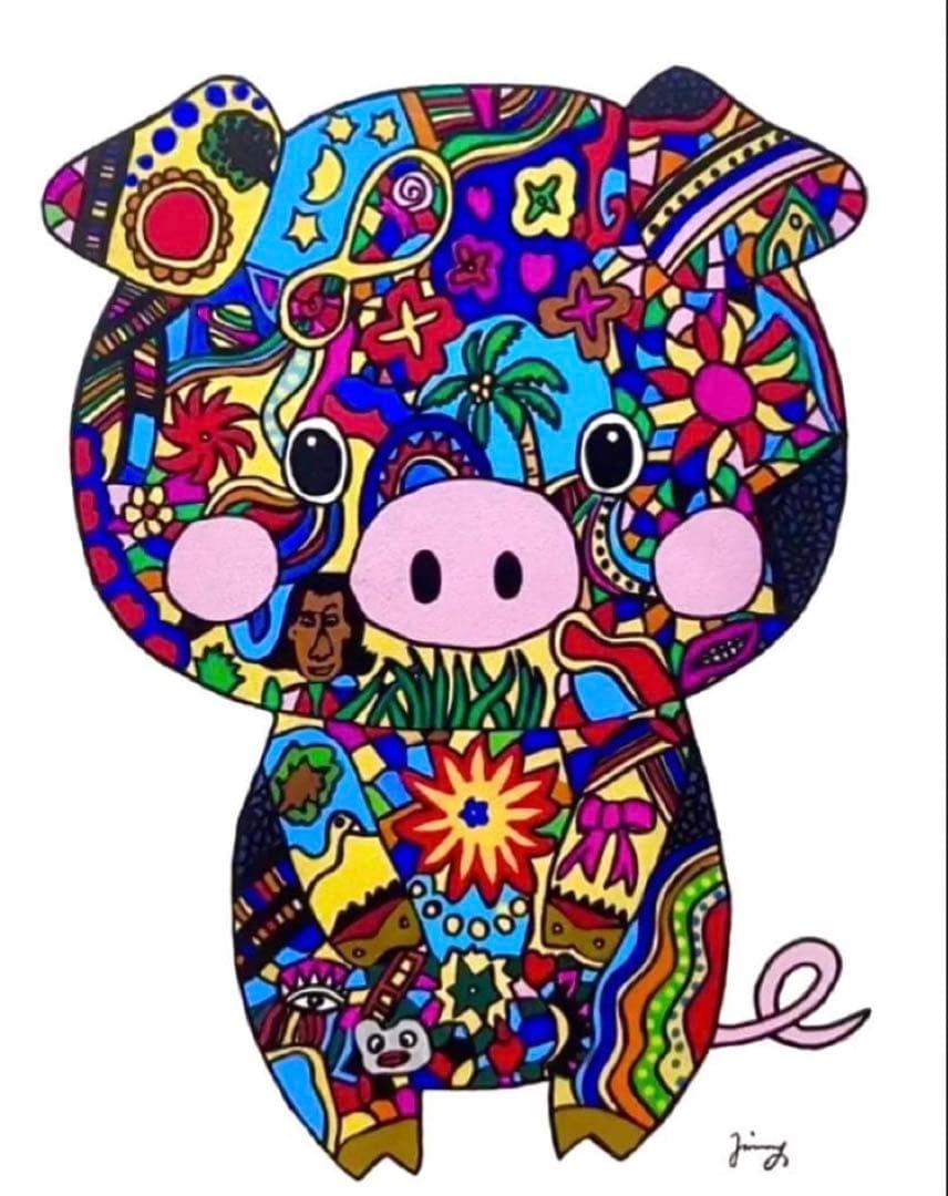 SALE【F6号】ジミー大西 （PIG）手描き/表裏サイン有り/油彩/アクリル