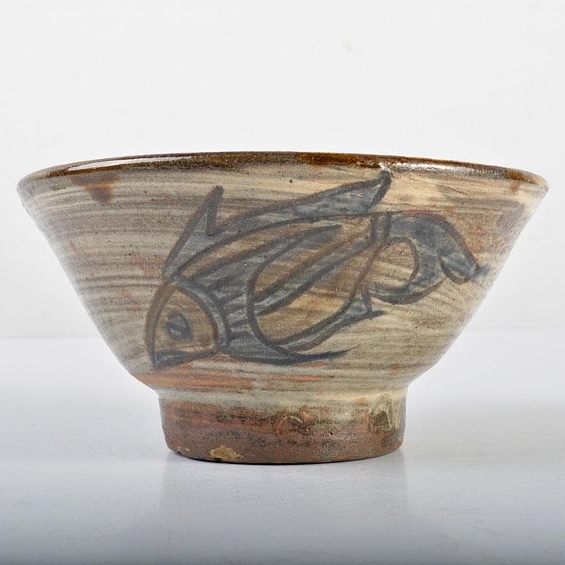 人間国宝　金城次郎　魚文　茶碗　茶道具　D　R4485