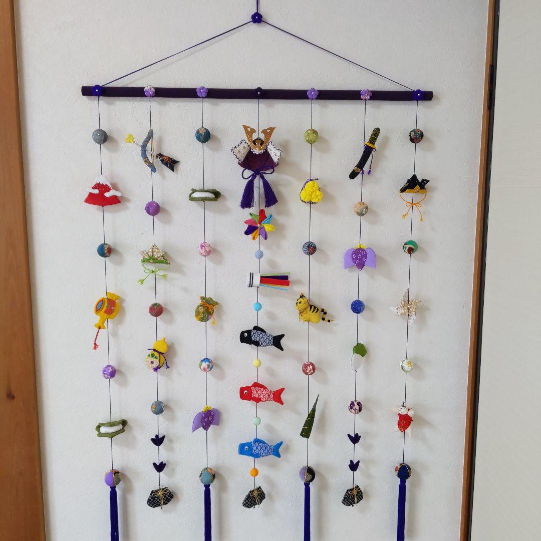 ちりめん細工　おひな様壁掛け下げ飾り(大) 端午の節句壁掛け下げ飾り(大)2点