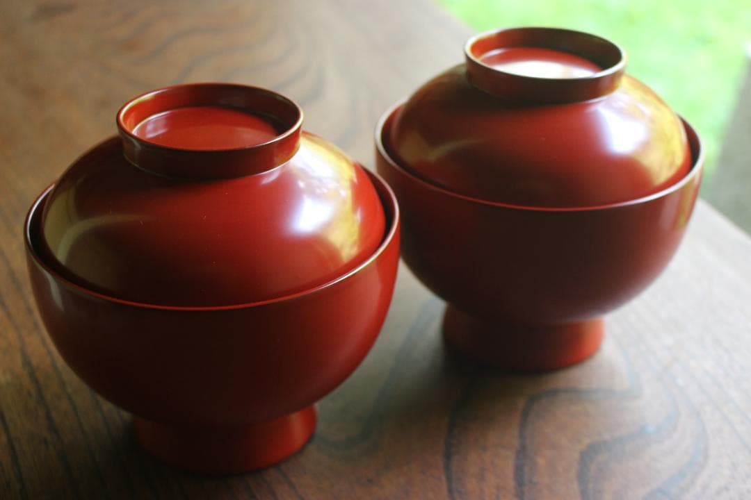 デッドストック！どっしりサイズに極上朱漆の美しい大椀2点（検輪島塗合鹿椀雑煮椀