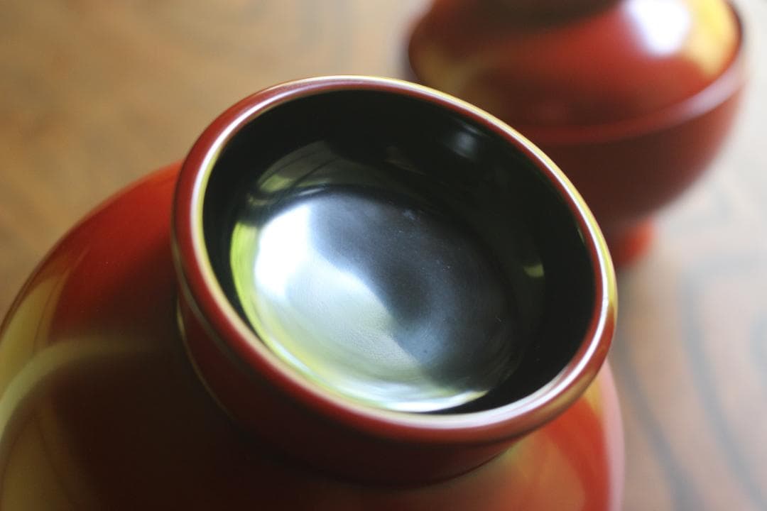 デッドストック！どっしりサイズに極上朱漆の美しい大椀2点（検輪島塗合鹿椀雑煮椀