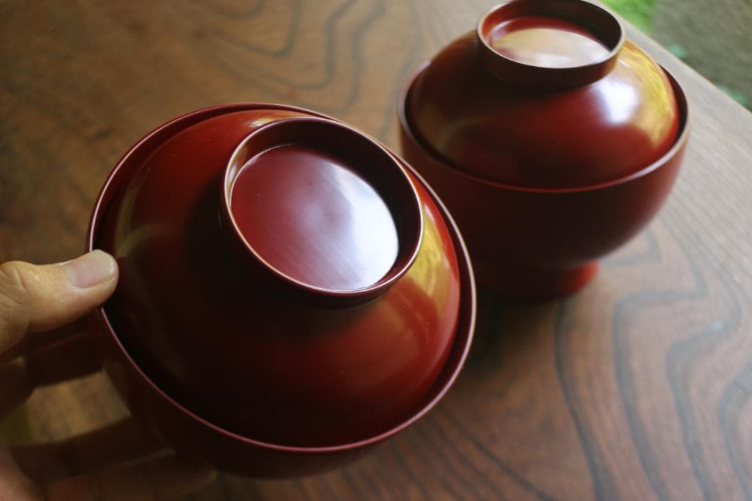 デッドストック！どっしりサイズに極上朱漆の美しい大椀2点（検輪島塗合鹿椀雑煮椀